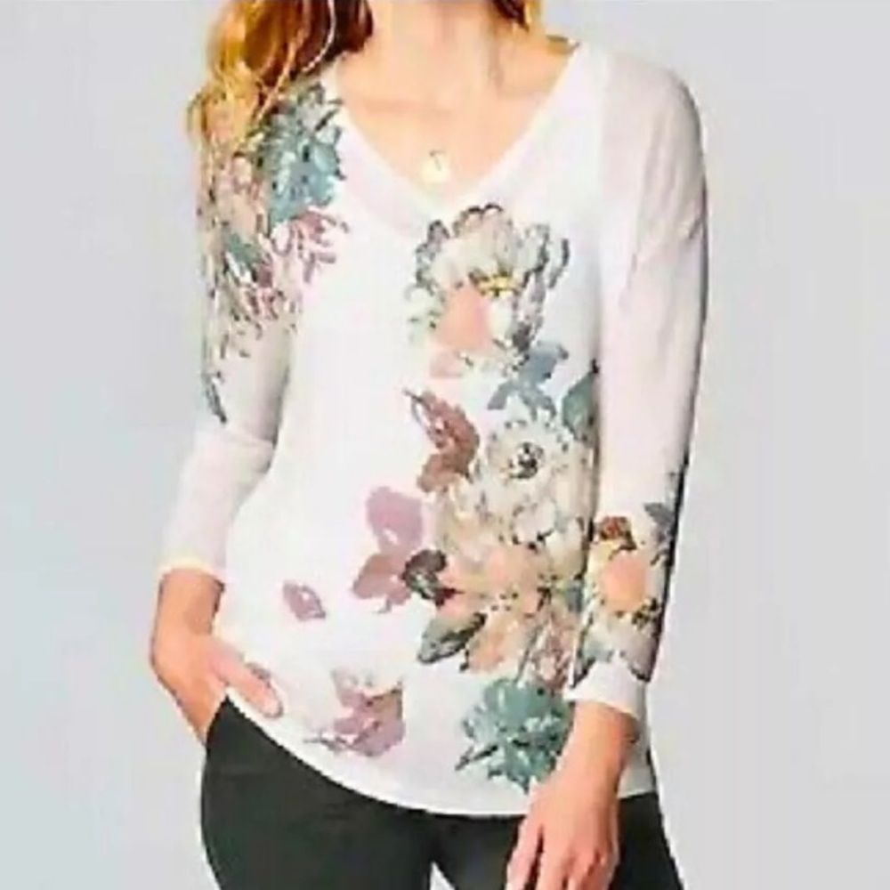 J. Jill Lightweight Floral Linen Blend Semi Sheer Tunic Relaxed Fit Costal Beach